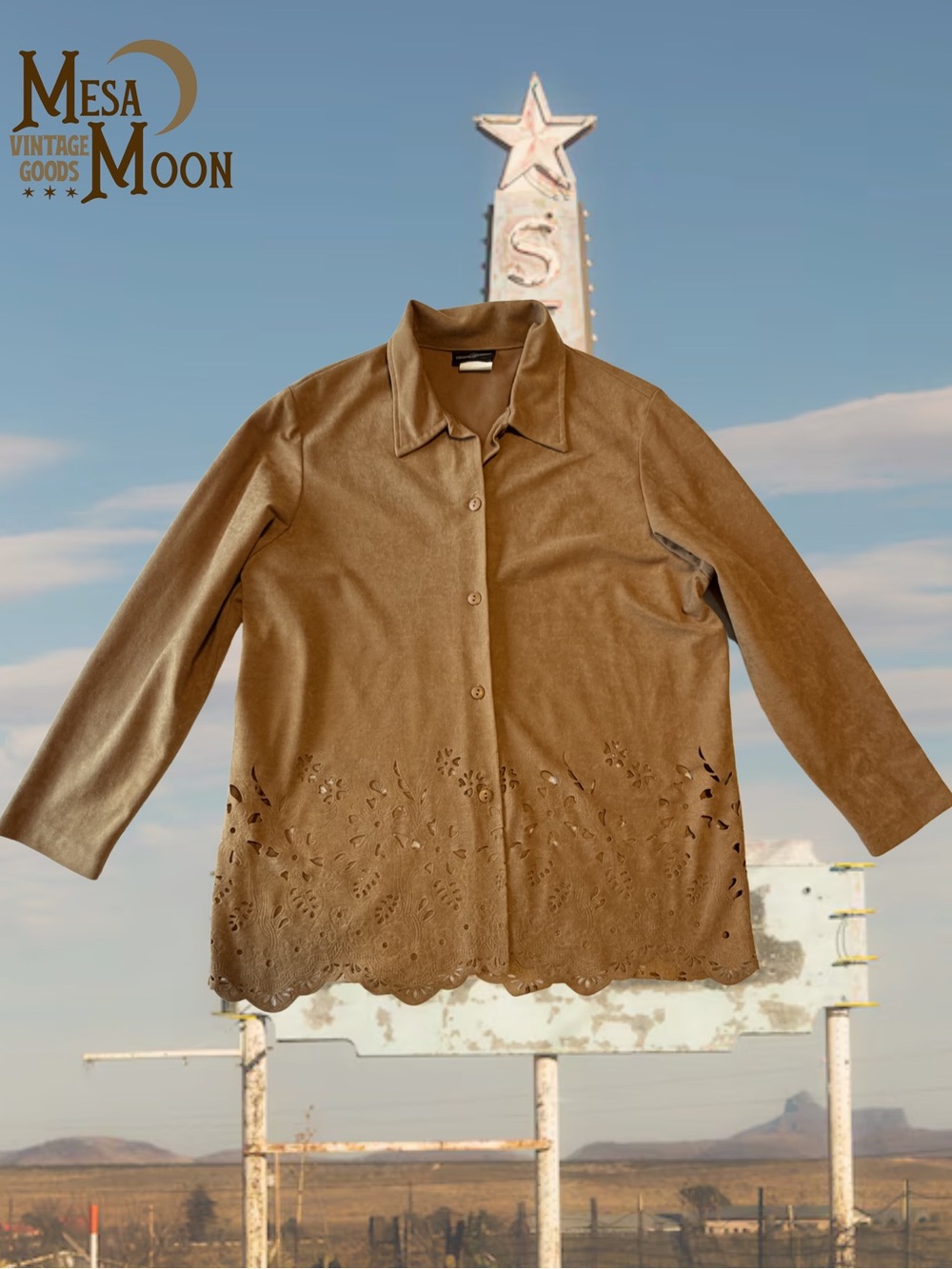 Vintage Corduroy Floral Cut-out Button-Up Shirt